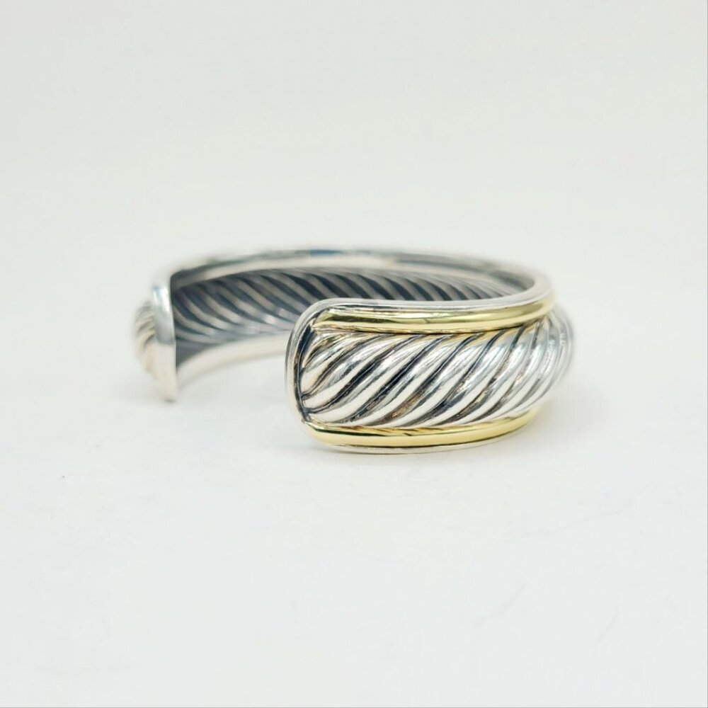 David Yurman Sculpted Two-Tone Cuff w/ Sterling Silver & 18K Gold - Medium - Picture 11 of 16